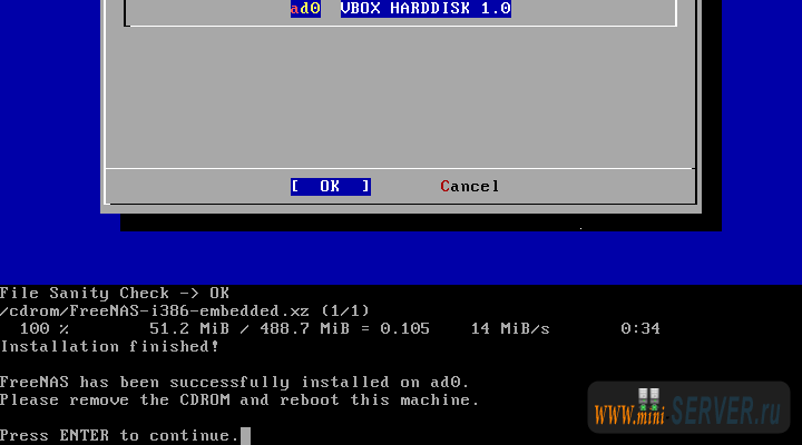 Установка FreeNAS Установка FreeNAS