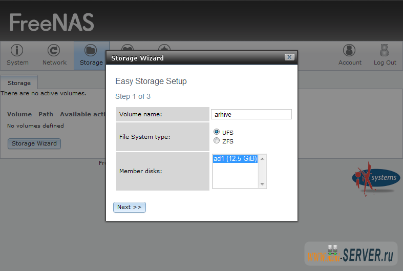 Мастер хранения FreeNAS 8 Мастер хранения FreeNAS 8
