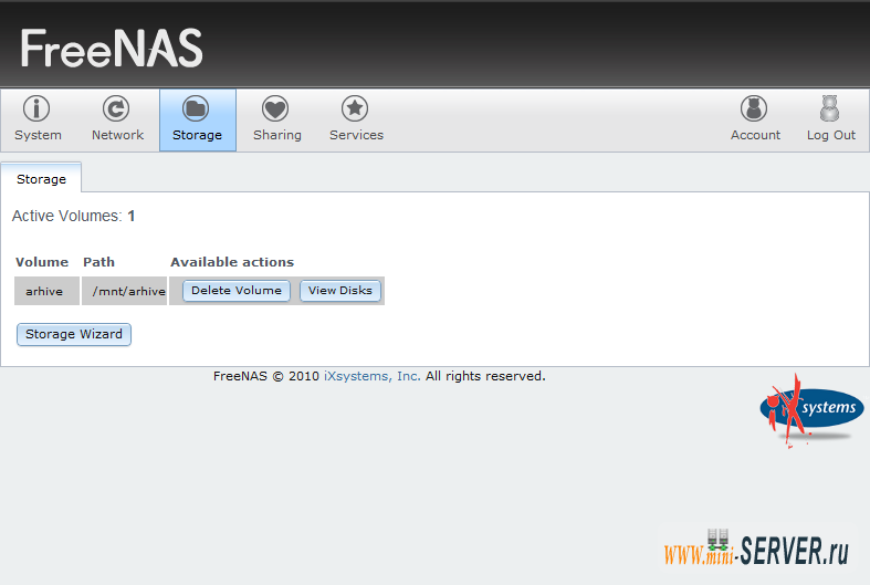 Монтированные тома FreeNAS 8 Монтированные тома FreeNAS 8