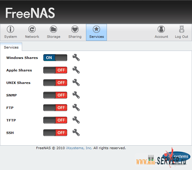 Запущенный сервис SAMBA в FreeNAS 8 Запущенный сервис SAMBA в FreeNAS 8