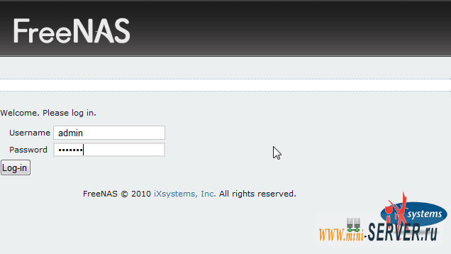 Вход в FreeNAS 8 Вход в FreeNAS 8