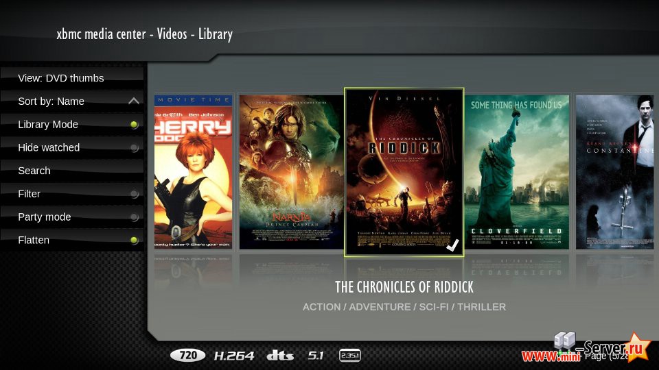 Внешний вид интерфейса XBMC (раздел видео библиотеки) Внешний вид интерфейса XBMC (раздел видео библиотеки)