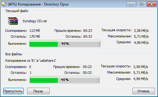 Скорость записи Synology USB Station 2 Скорость записи Synology USB Station 2