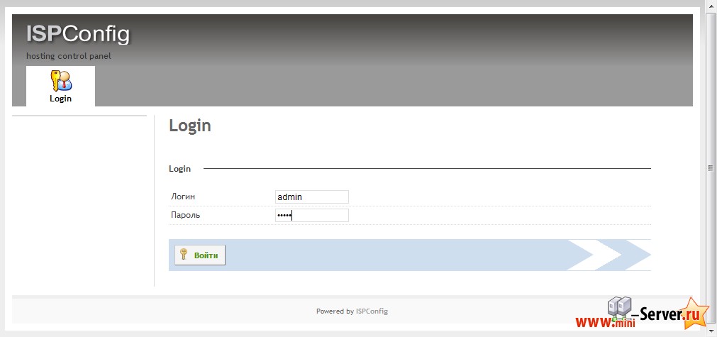 Вход в панель ISPConfig 3 Вход в панель ISPConfig 3