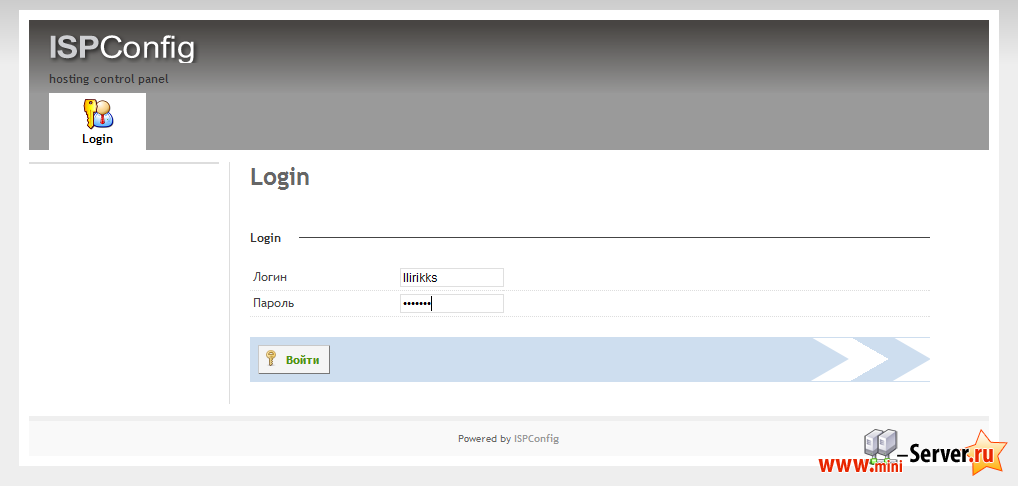 Вход в ISPConfig 3