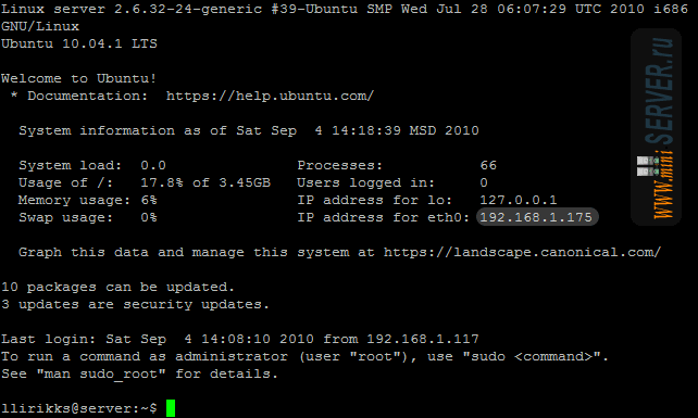 Консольное окно PuTTY Консольное окно PuTTY