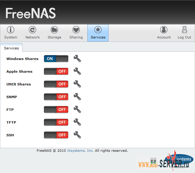 Запущенный сервис SAMBA в FreeNAS 8